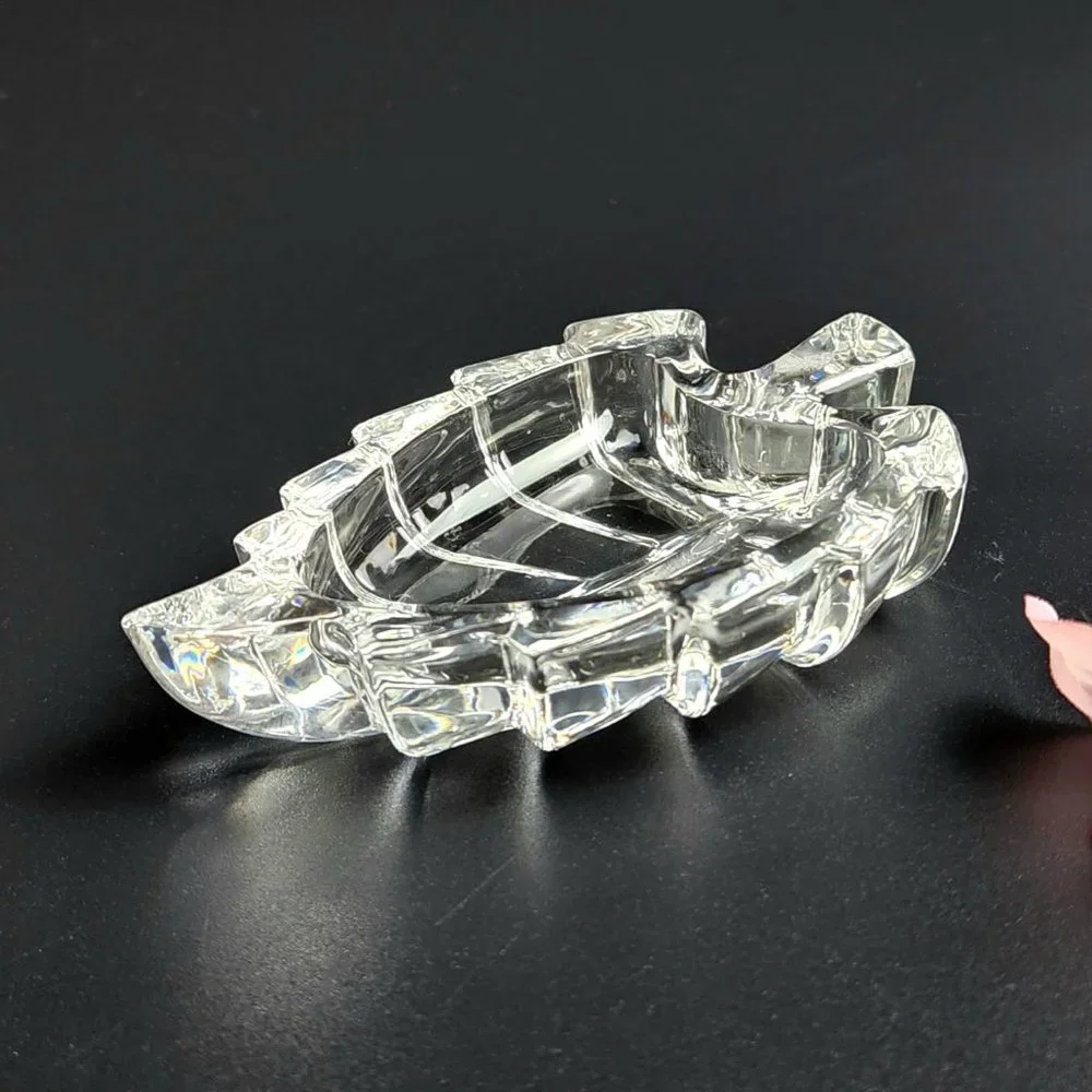 Vintage Crystal Leaf Shaped Ring Dish - 4 1/4